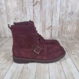 Polo Ralph Lauren Burgundy Suede Ranger Boots buckle Strap‎ Mens 7 women's 8.5